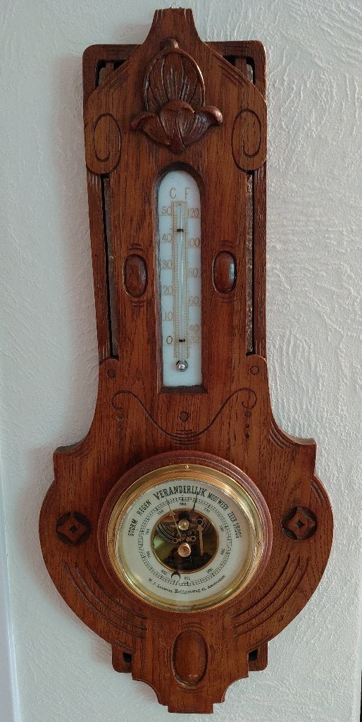 Lufft Barometer thermometer houtsnijwerk antiek., Ophalen of Verzenden, Gebruikt, Weerstation