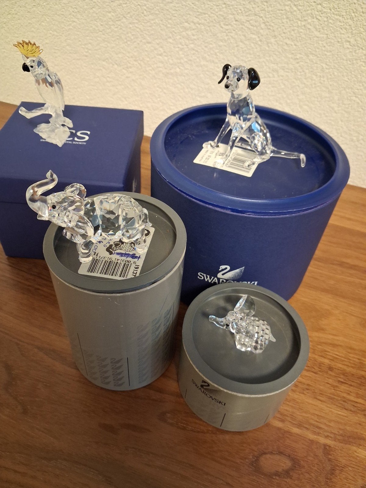 Swarovski kristallen beeldjes: papegaai, hond, olifanten, Verzamelen, Ophalen of Verzenden, Zo goed als nieuw, Figuurtje