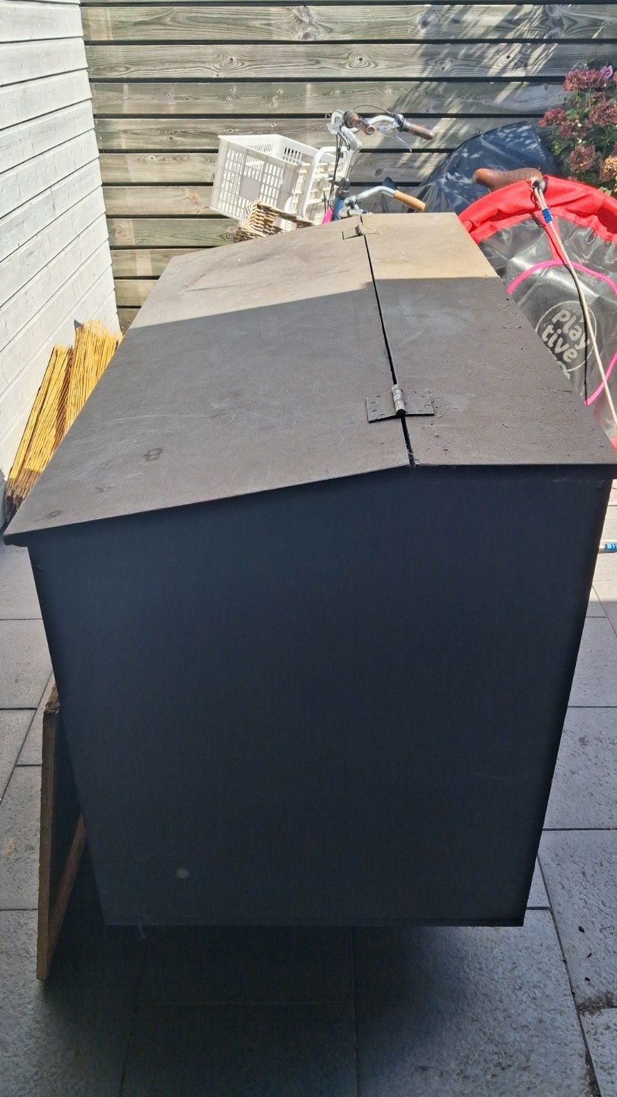 Stevige houten opbergkist voor buiten, Ophalen, Gebruikt, 100 tot 150 cm, 75 tot 100 cm