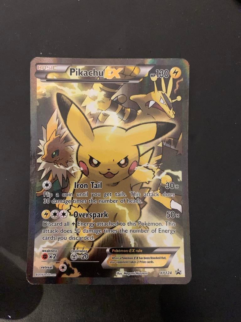 Pikachu EX XY124 Full Art Promo Pokémon Kaart, Ophalen of Verzenden, Gebruikt, Losse kaart, Foil
