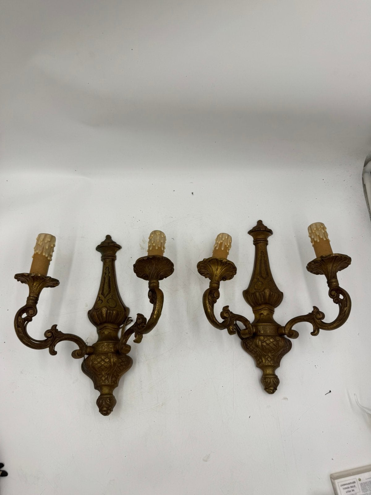 Antieke Messing Wandlampen Set van 2 | 2-Lichts Applique's, Ophalen of Verzenden