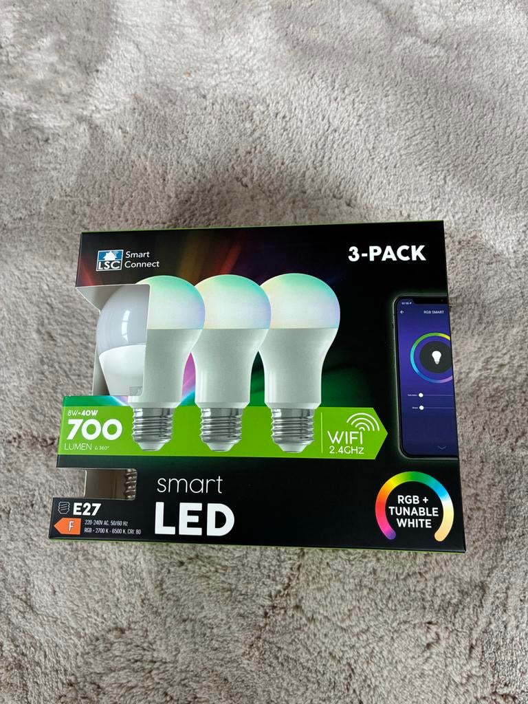 LSC Smart Connect Slimme LED Lampen E27 - 3-pack, Huis en Inrichting, Led-lamp, Nieuw, E27 (groot), Ophalen