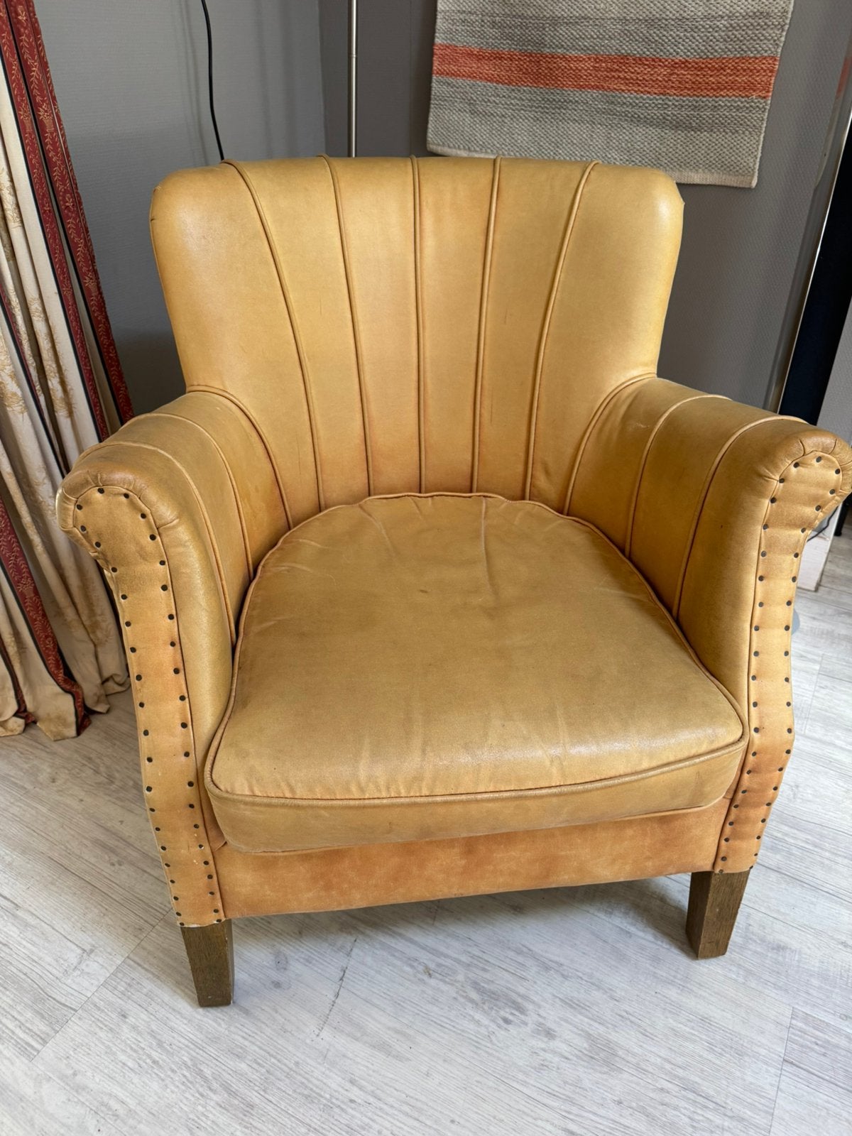 Leren fauteulle, Huis en Inrichting, Fauteuils, Ophalen, Zo goed als nieuw, 75 tot 100 cm
