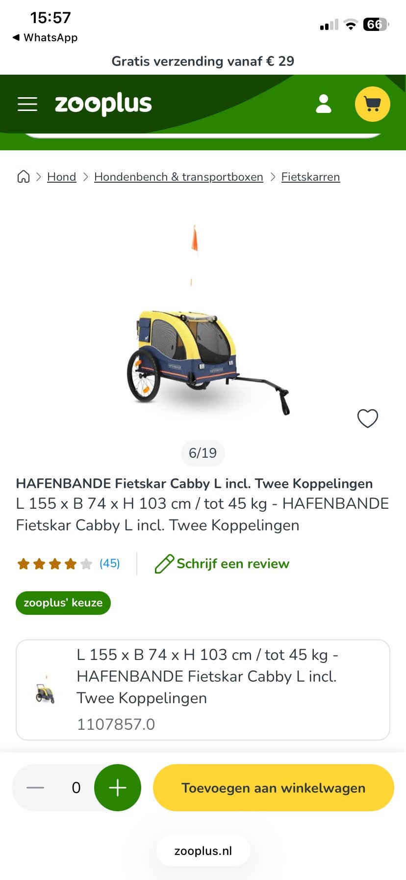 HAFENBANDE Fietskar Caddy L voor honden - Zo goed als nieuw, Fietsen en Brommers, Fietsaccessoires | Aanhangers en Karren, Ophalen of Verzenden