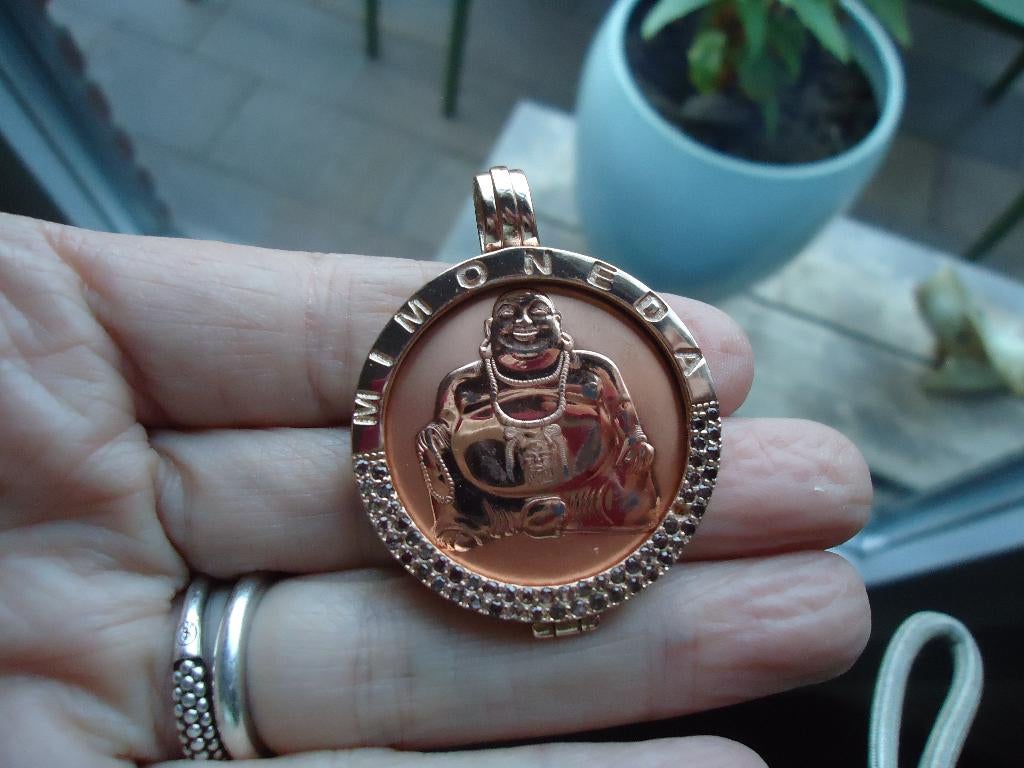 mooie echt zilveren mimoneda hanger met munt boeddha, Ophalen of Verzenden, Zo goed als nieuw, Zilver, Zilver