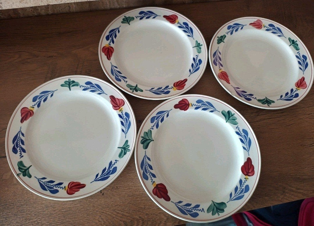 Vier brood bordjes van boerenbont., Ophalen, Aardewerk, Landelijk/Boerenbont, Bord(en)