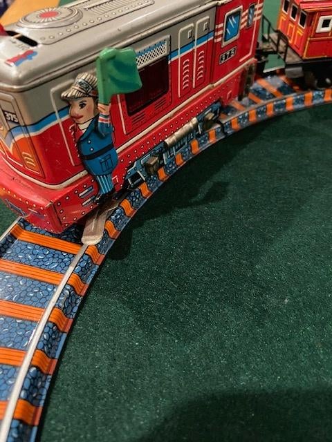 Vintage windup blik tram San Francisco+ Railway treinset '60, Verzamelen, Speelgoed, Zo goed als nieuw, Ophalen of Verzenden