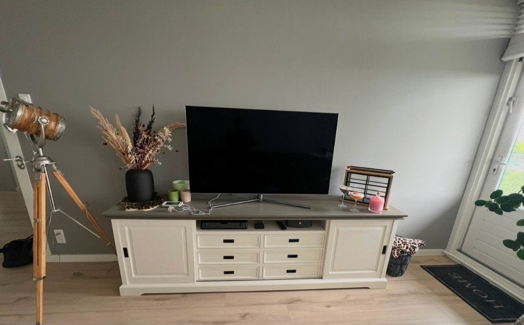 Tv meubel (240cm) Riverwoods - ClearWhite/Rustic Grey, Ophalen, Gebruikt, Landelijk, 200 cm of meer