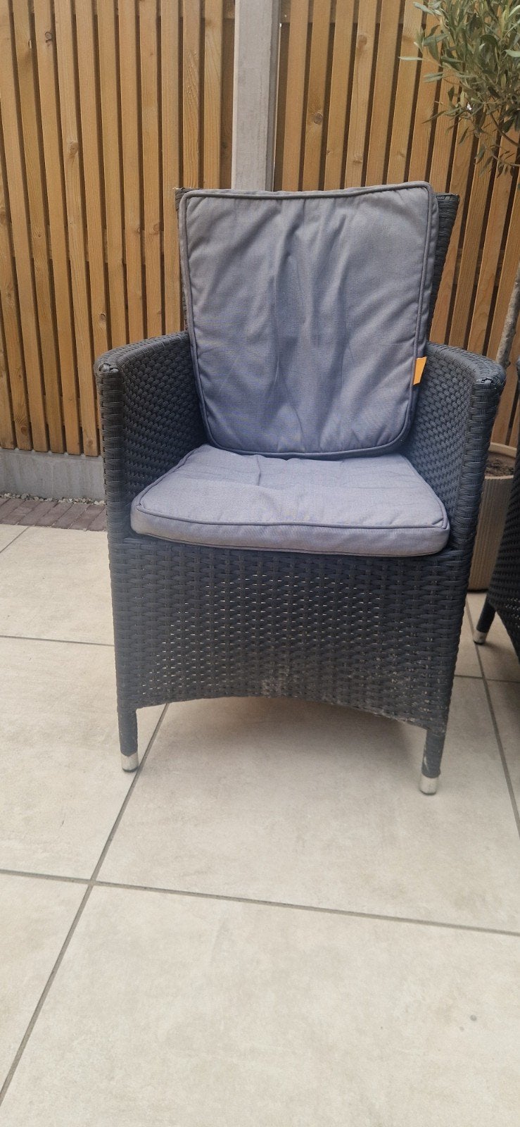 Gebruikte Wicker stoelen (4x) met kussens, Tuin en Terras, Ophalen