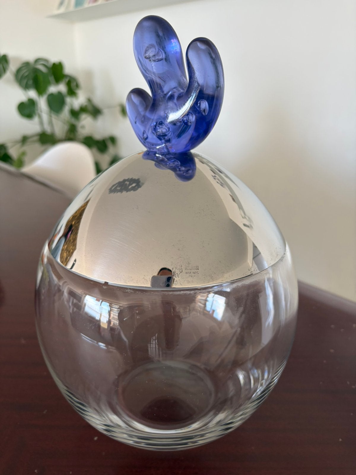 Alessi Big Ovo glazen voorraadpot met blauw design deksel, Ophalen of Verzenden