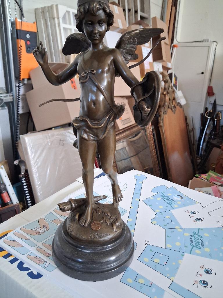 Fraai  Bronzen Beeld "Cupido" gesigneerd A. Moreau, Handgemaakt, Art deco, Ophalen of Verzenden, Brons