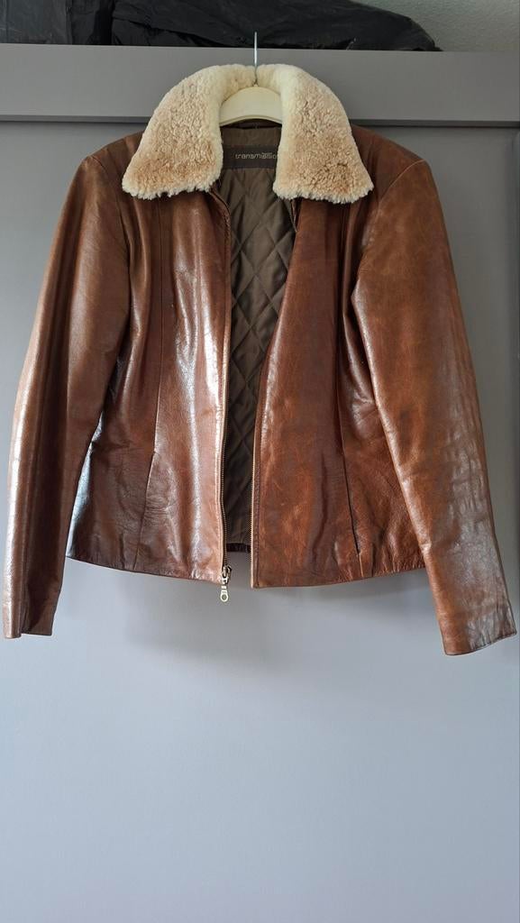 Transmission Leren Damesjack Cognac met Afneembare Bontkraag, Maat 38/40 (M), Bruin, Transmission, Ophalen of Verzenden