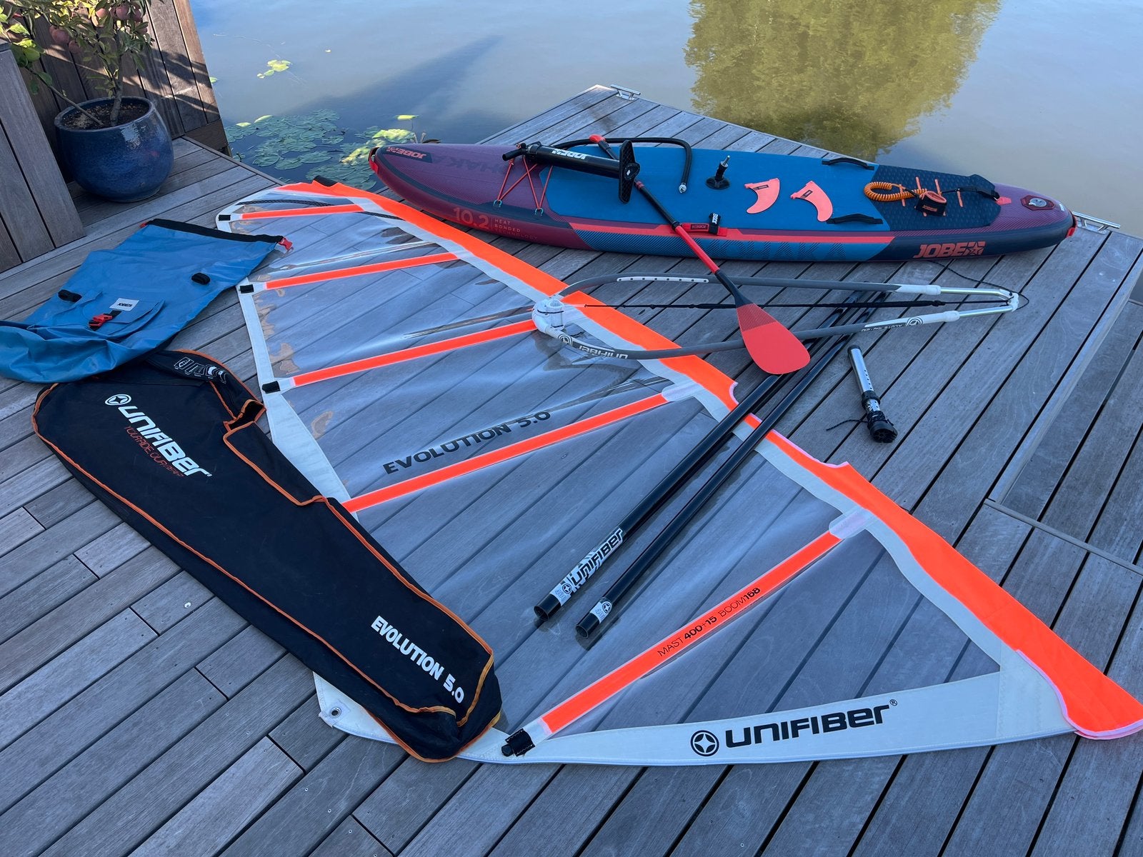 Complete Jobe Supsurf en Unifiber evalution 5.0 windsurf set, Ophalen, 250 tot 300 cm, Met mast, 5 tot 6.5 m²
