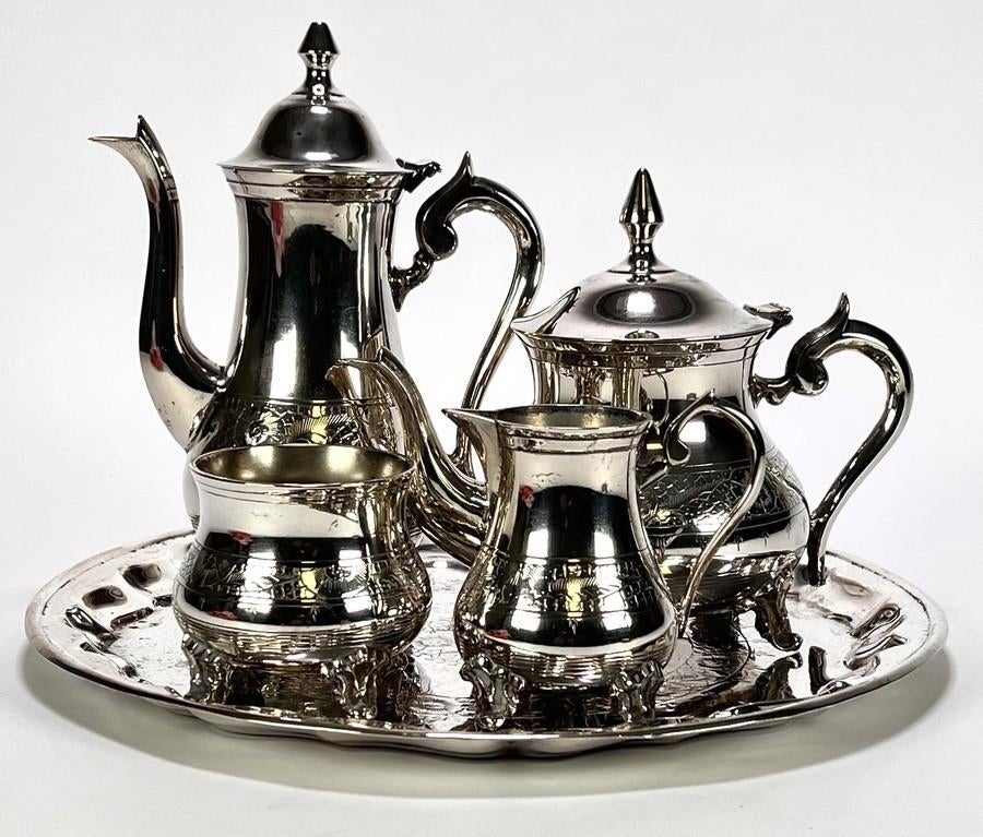 1494. Verzilverd koffie- en theeservies, 20e eeuw, Antiek en Kunst, Antiek | Servies compleet, Ophalen of Verzenden