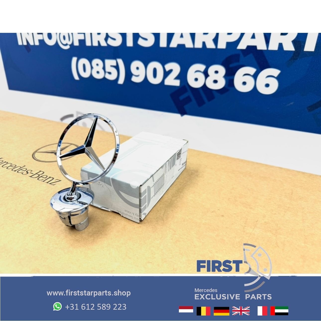 Mercedes STAANDE STER CHROOM motorkap logo embleem METAAL AM, Gebruikt, -, Ophalen of Verzenden, -