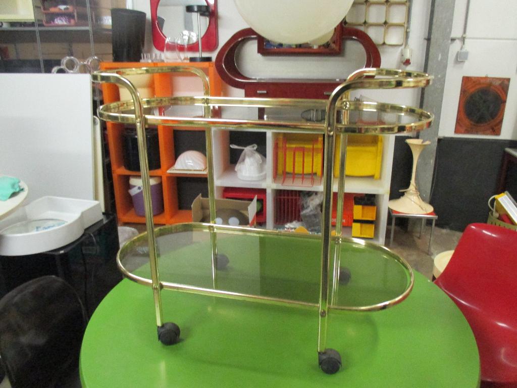 serveerwagen messing glas hollywood regency retro design, Vintage, Gebruikt, ?, Metaal