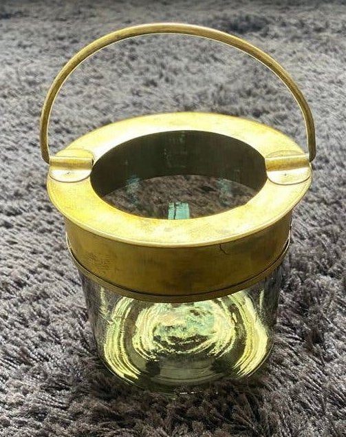 Windlicht, metaal en glas, rond, industrieel, 10x13cm, nieuw, Windlicht, 13 cm, Nieuw, Ophalen of Verzenden