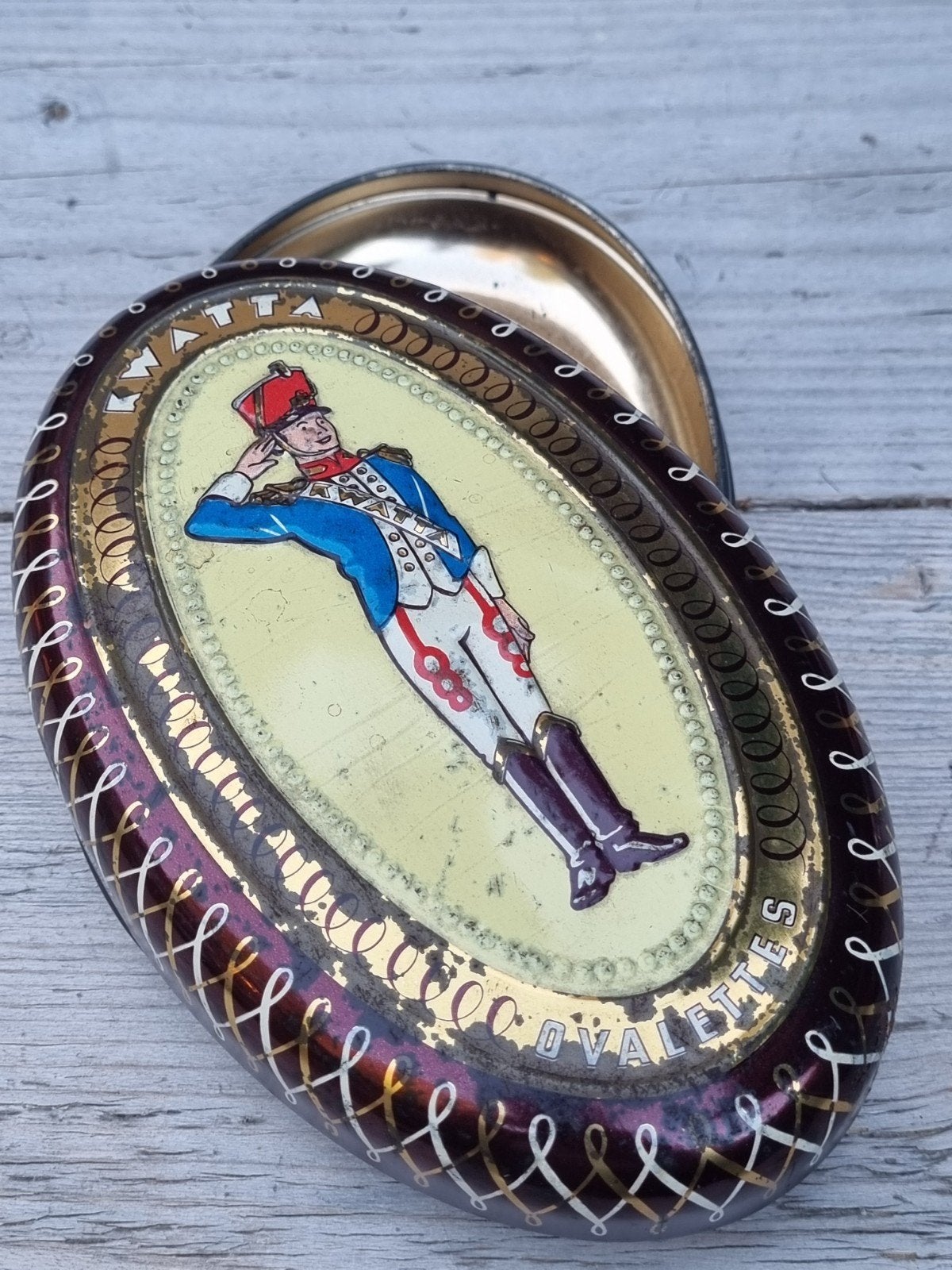 Vintage Kwatta Ovalettes blik met soldaat, Breda Holland, Verzamelen, Ophalen of Verzenden, Gebruikt, Overige, Overige merken