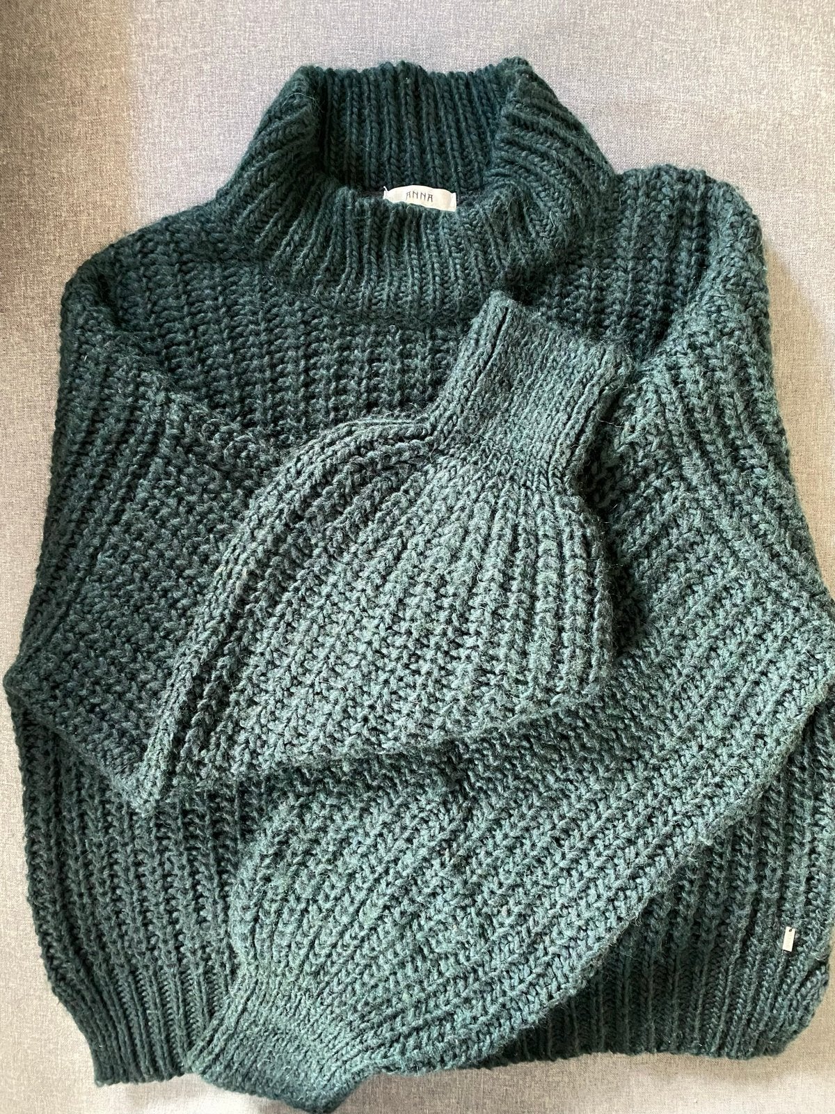 Anna wollen trui, diep flessengroen, maat L, Ophalen, Zo goed als nieuw, Maat 42/44 (L), Groen