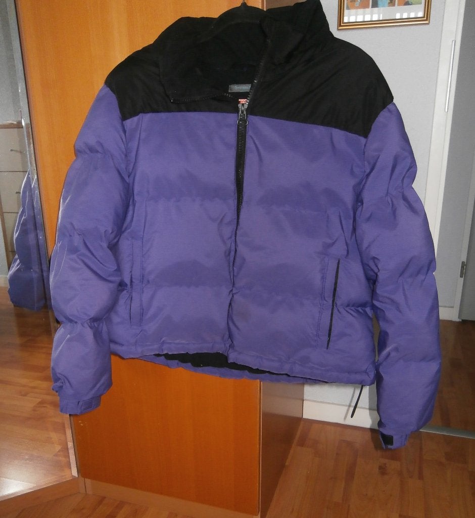 Fijn dik winterjack paars/zwart XL 42 met fleecevoering g.s., Overige kleuren, Maat 42/44 (L), Ophalen of Verzenden, Zo goed als nieuw