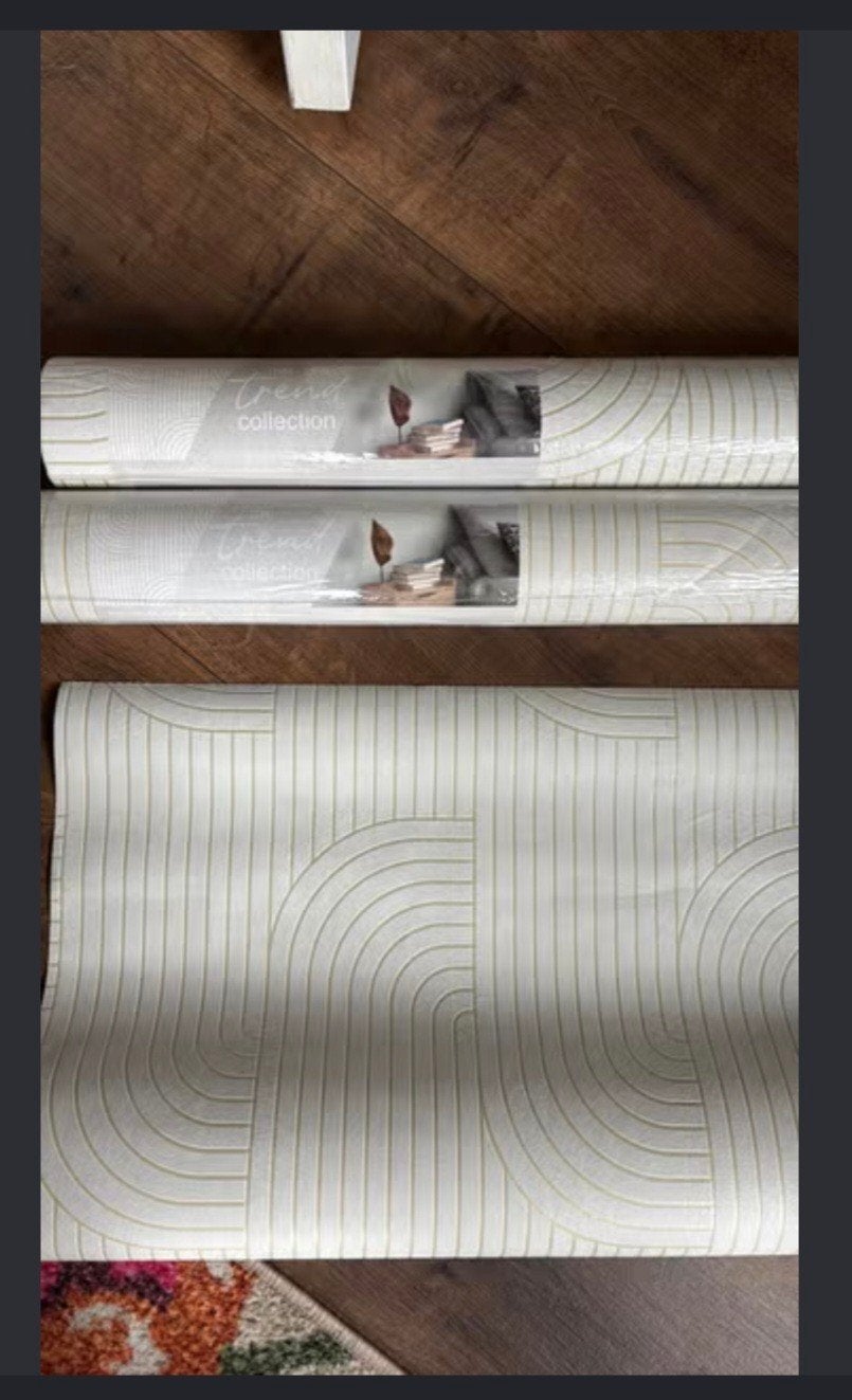 GEZOCHT: Action vliesbehang Beige/Goud Bogenpatroon, Ophalen, Beige, Overige merken