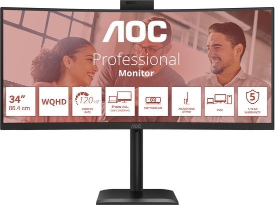 AOC CU34E4CW 34" WQHD Curved Ultrawide Monitor 120Hz USB-C