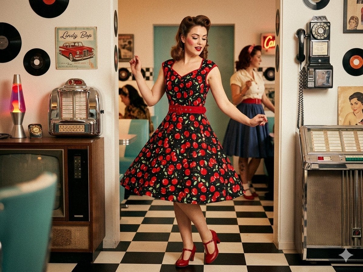 NIEUW Prachtige Lindy Bop Retro Cherry Swing Jurk maat 34 36, Verzenden, Nieuw, Maat 34 (XS) of kleiner, Lindy Bop