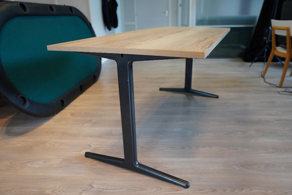 4 zeer nette kantoorbureaus eiken look blad, Huis en Inrichting, Bureaus, Ophalen, 160 cm, Gebruikt, Spaanplaat of MDF
