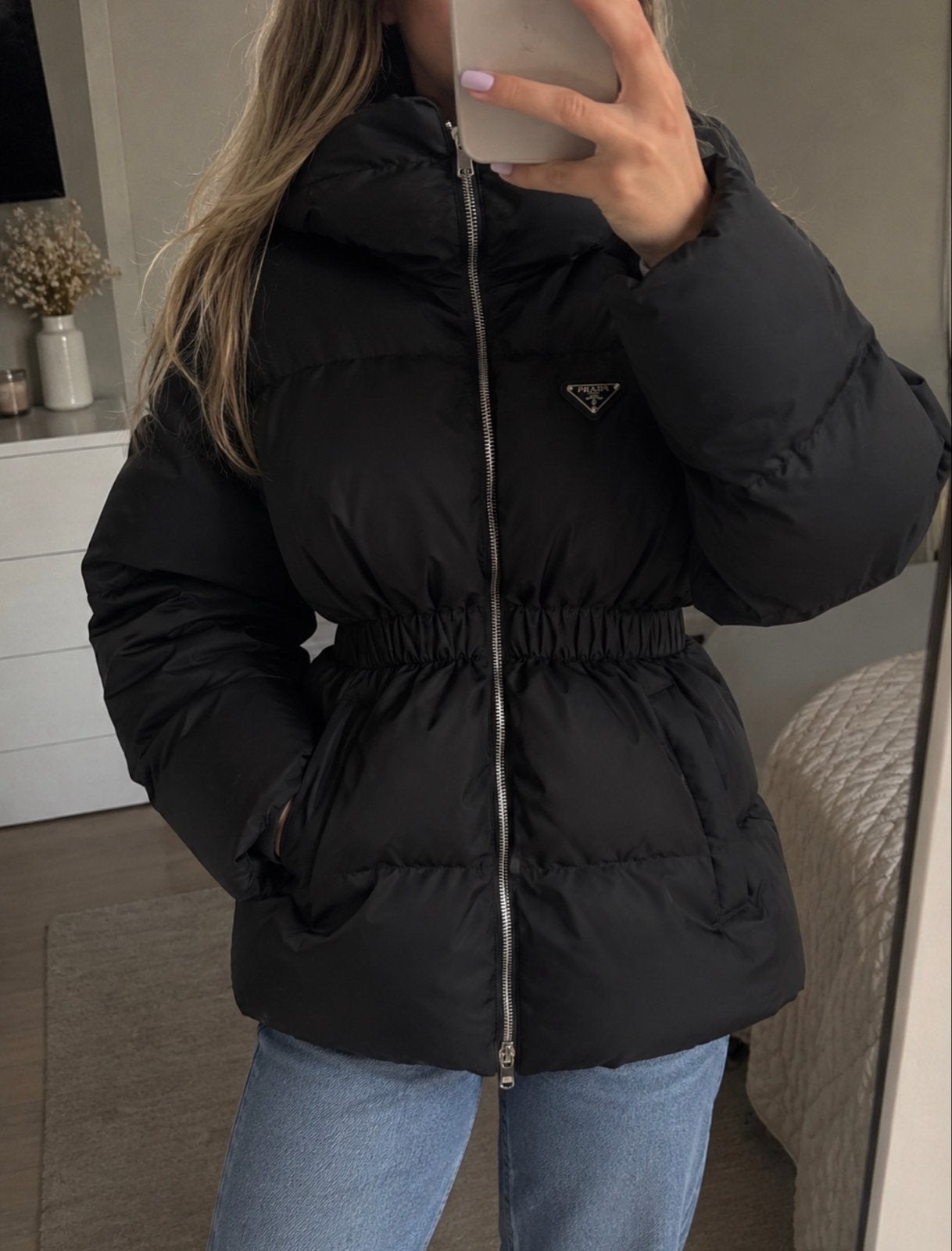 Prada Re-Nylon Puffer Jas Zwart Maat L, Kleding | Dames, Ophalen of Verzenden, Nieuw, Maat 42/44 (L), Zwart