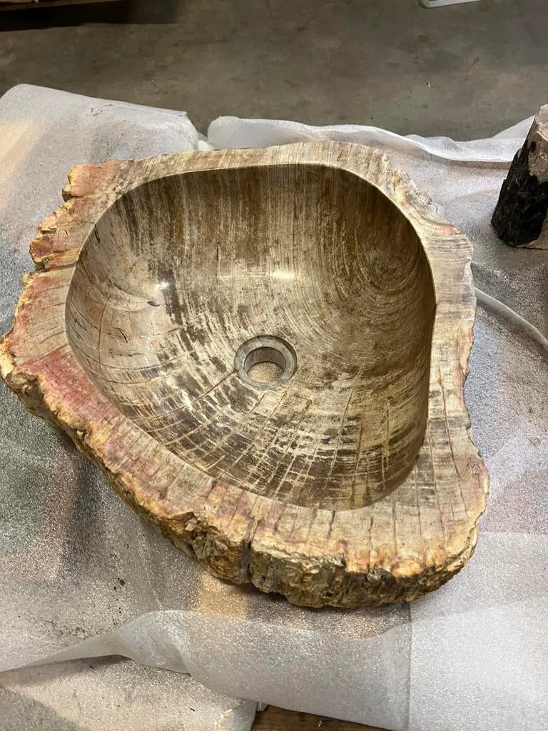 Uitverkoop | Waskom / wasbak van versteend hout, Ophalen, Nieuw, Rond, Steen of Aardewerk