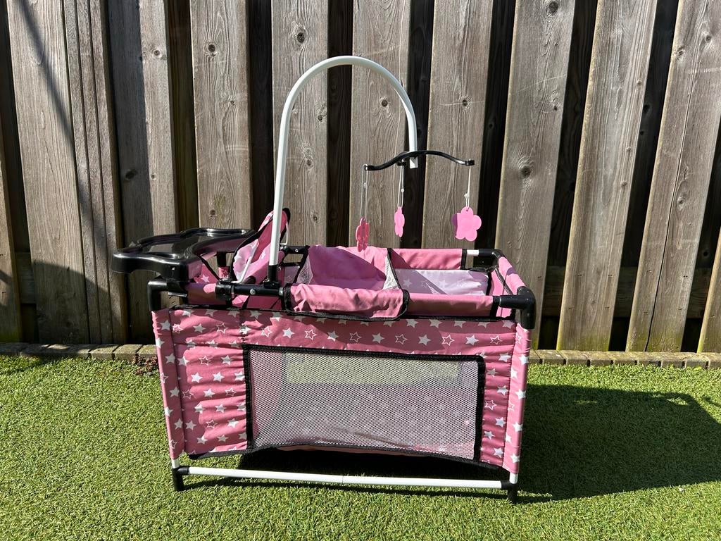 Roze poppen campingbedje met sterren en accessoires, Ophalen, Gebruikt, Overige typen