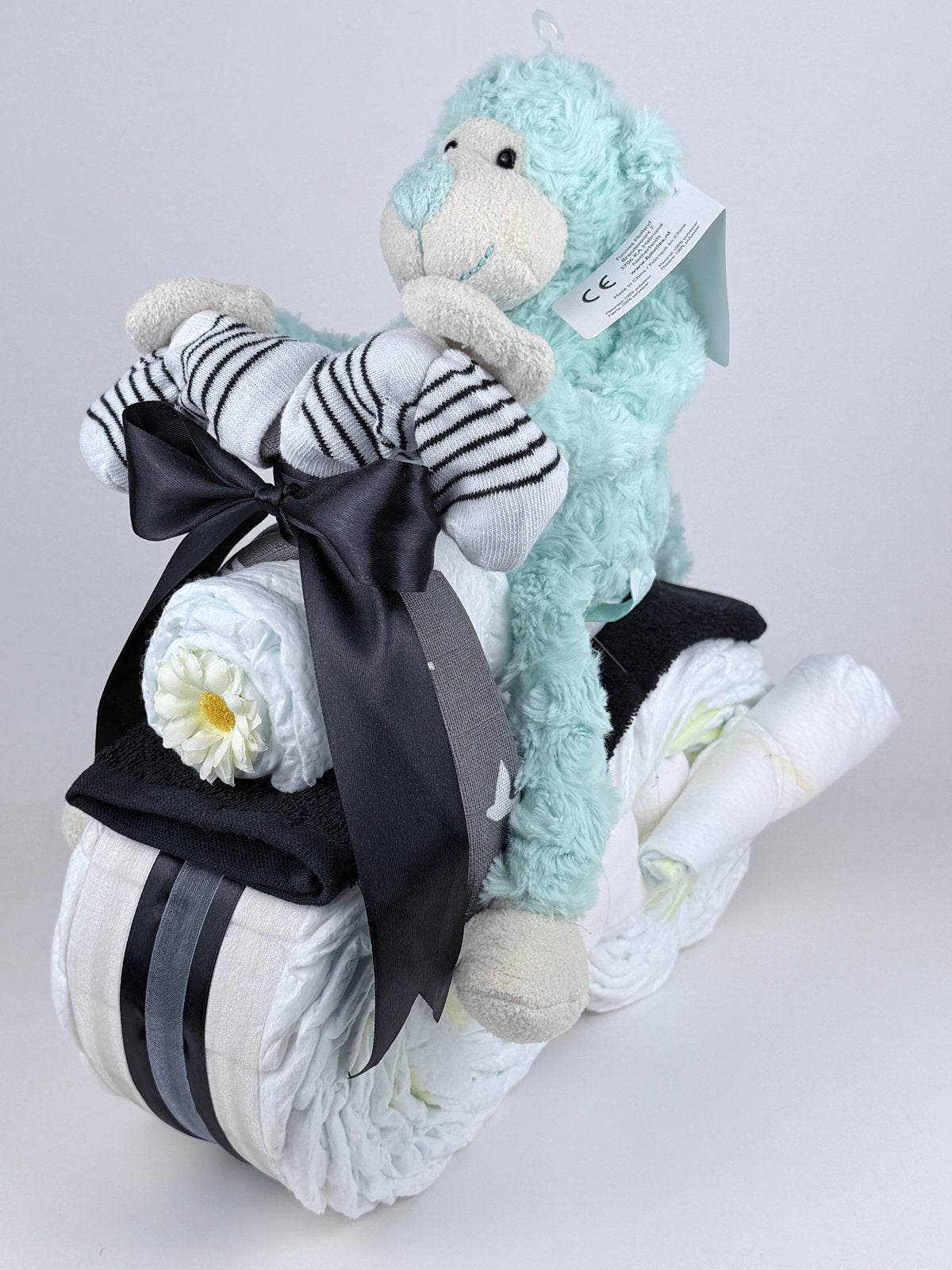 Luiertaart Motor met Knuffel Aap - Kraamcadeau, Ophalen of Verzenden, Nieuw, Kraamcadeau