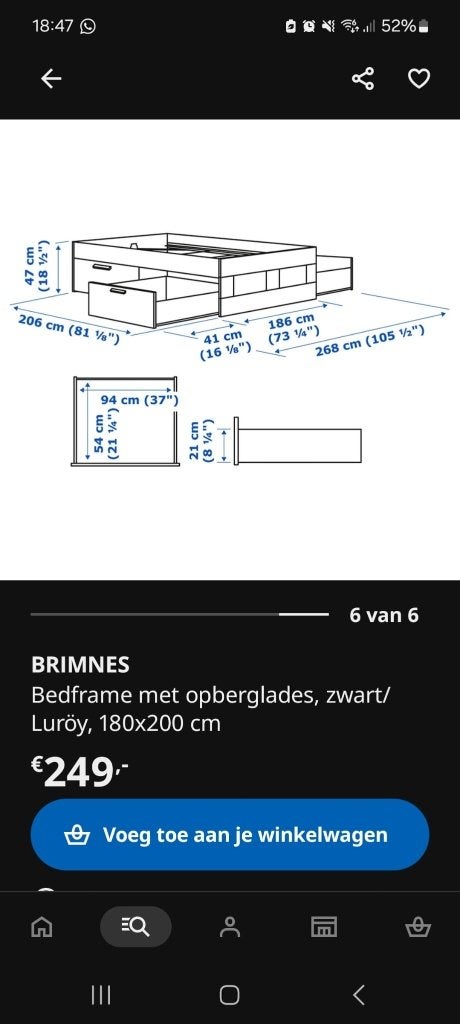 Ikea Brimnes bedframe (met nieuwe, ongebruikte lattenbodem), Ophalen, Gebruikt, Zwart, Tweepersoons