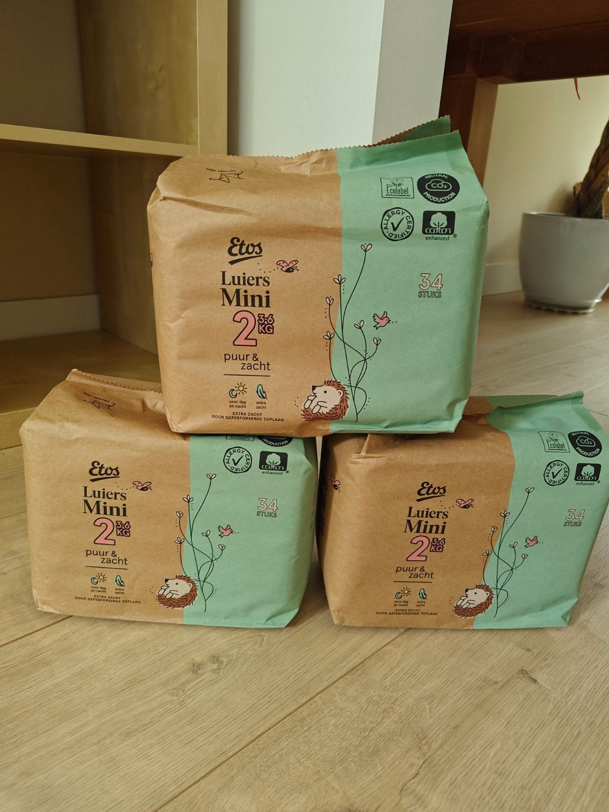 Etos Luiers Mini Maat 2 (3-6 kg) - 3x34 stuks, Ophalen, Nieuw