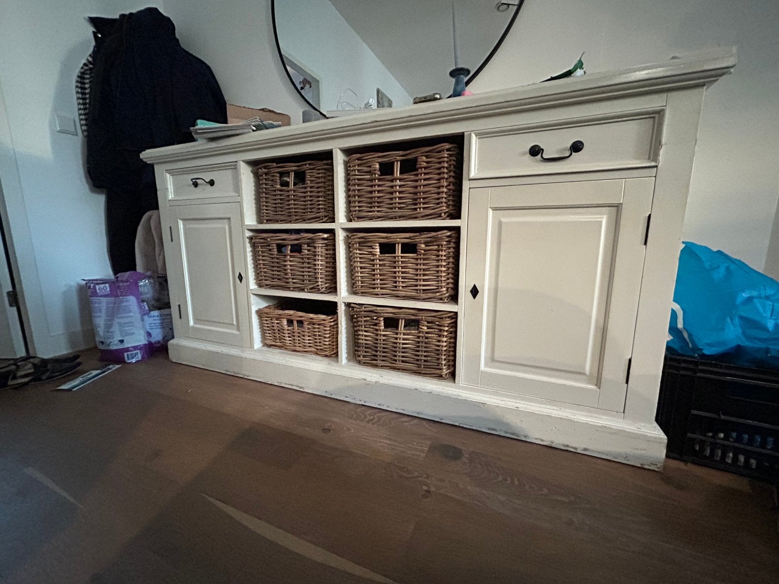 Groot wit dessoir van hout, Ophalen, Gebruikt, 25 tot 50 cm, 150 tot 200 cm