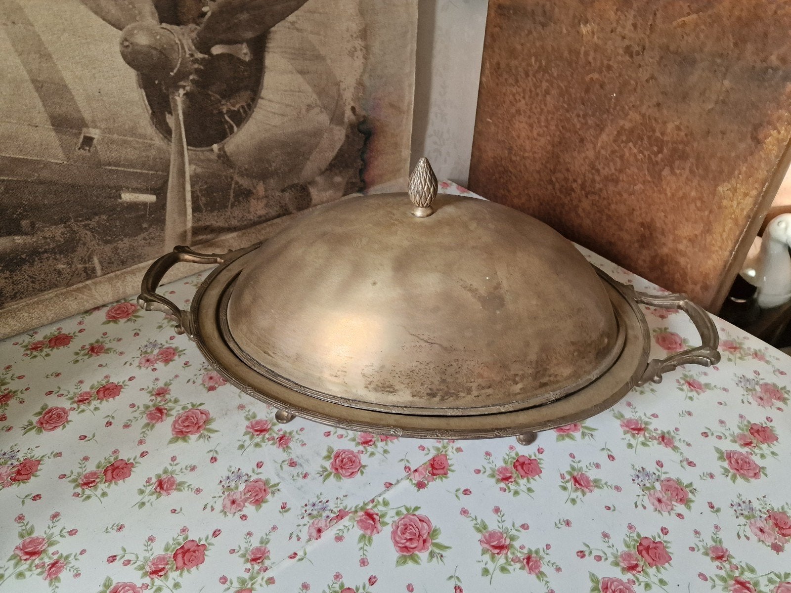 Antiek verzilverde dekschaal cloche, Ophalen of Verzenden