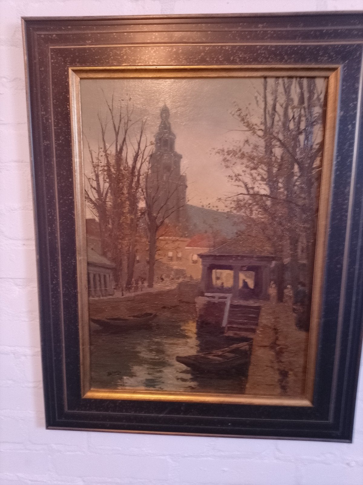 Jan Sirks 1885-1938 : Stadsgezicht Vismarkt Gouda, Paneel, Oud hollands, Ophalen of Verzenden, Olieverf