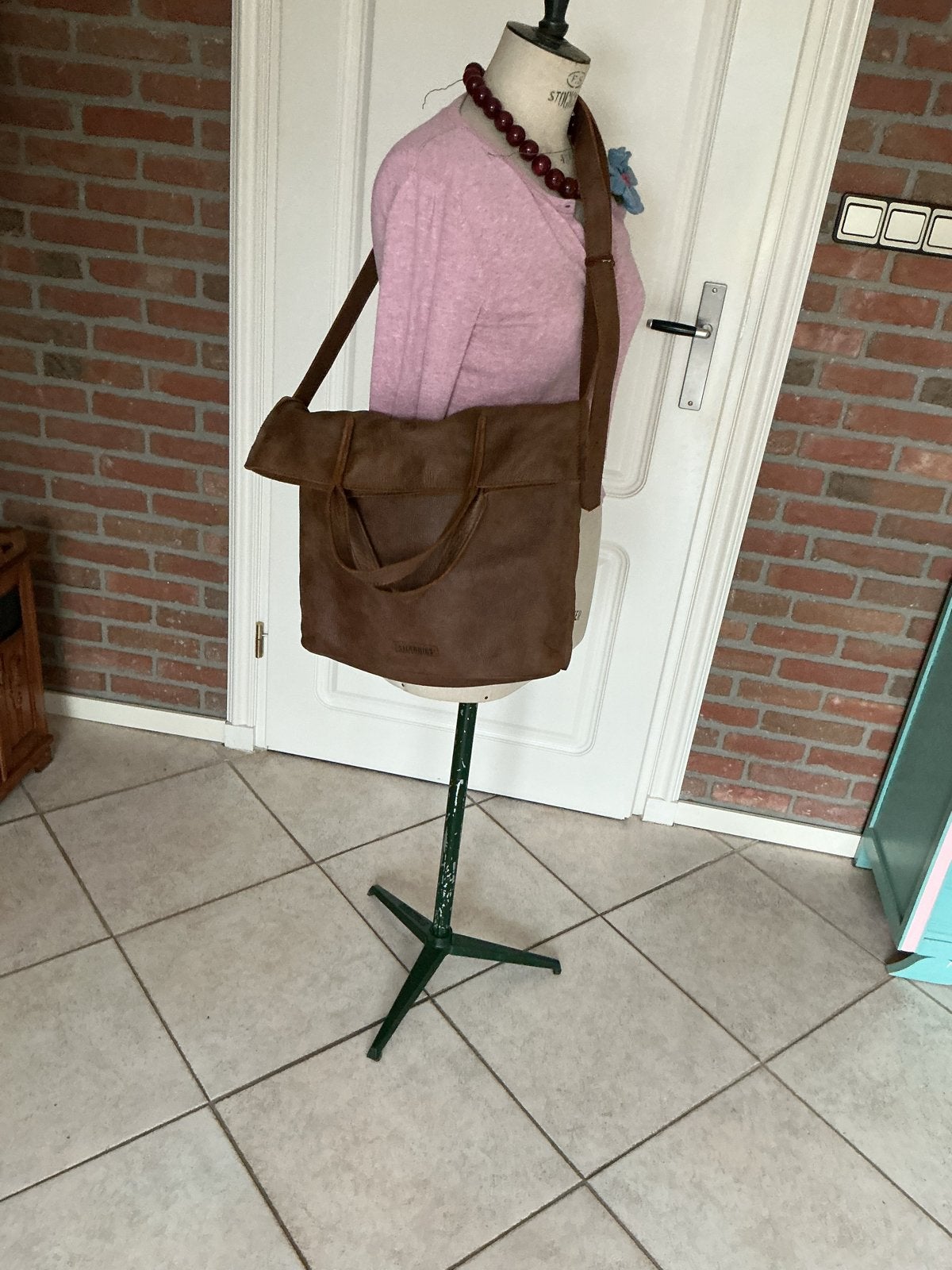 Shabbies donkerbruine leren tas - Handtas, werktas, weekendt, Ophalen of Verzenden, Zo goed als nieuw, Bruin, Handtas