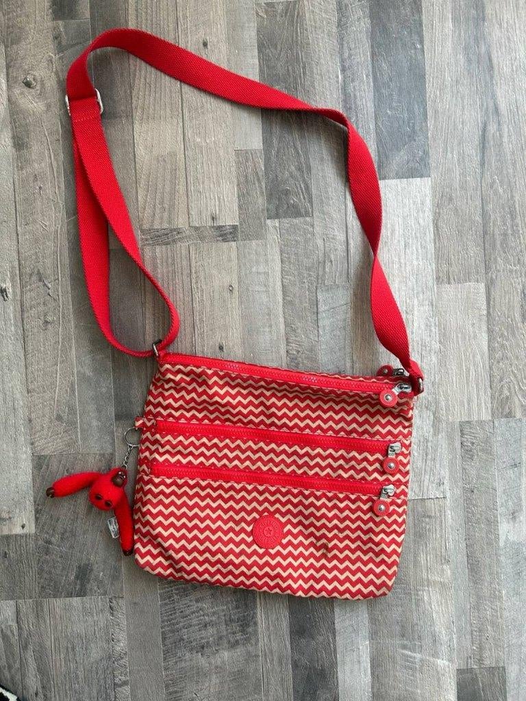 Rood wit gestreepte Kipling schoudertas, Ophalen, Gebruikt, Rood, Kipling