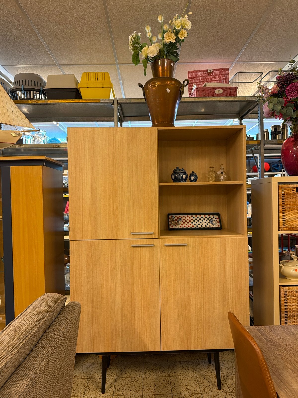 Stijlvolle Houten Kast met Open Vakken en Deuren, Huis en Inrichting, Kasten | Overige, Ophalen, ., Zo goed als nieuw, .