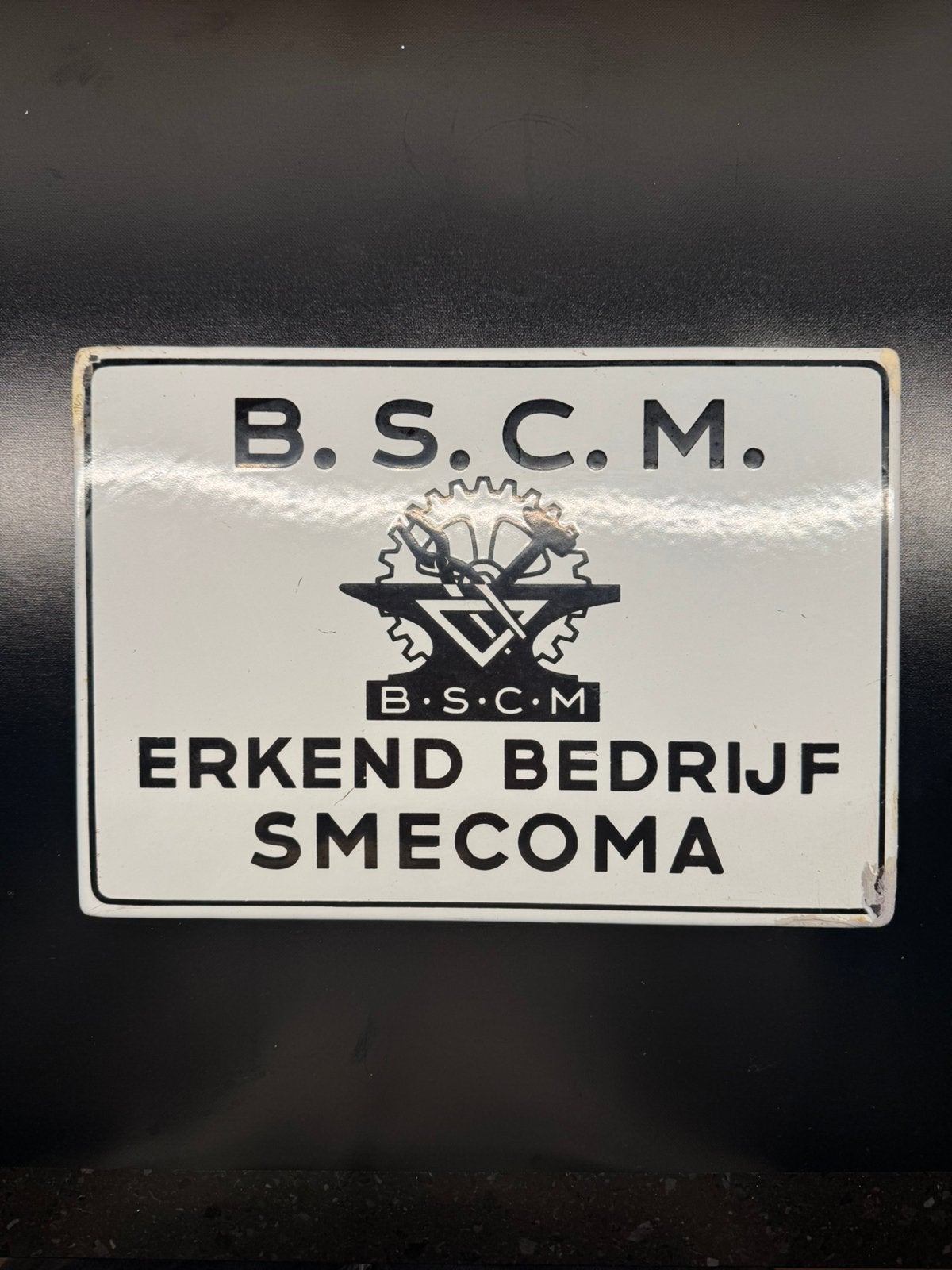 Emaille reclame bord Erkend Bedrijf Smecoma, Ophalen, Zo goed als nieuw, Reclamebord