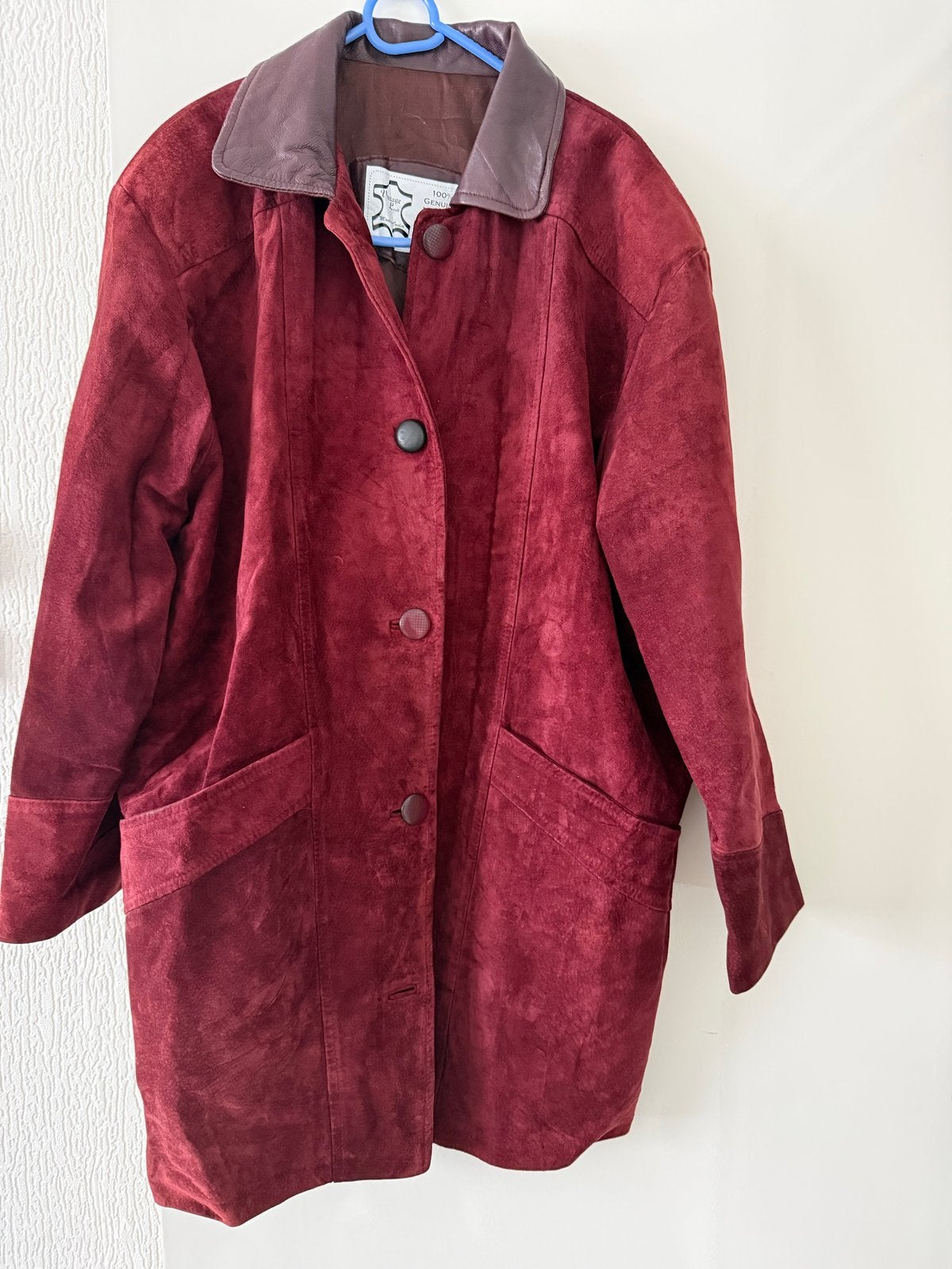 Vintage Leren Jas - 100% Echt Leer - Bordeauxrood, Kleding | Dames, Ophalen of Verzenden, Gedragen, Maat 42/44 (L), Rood