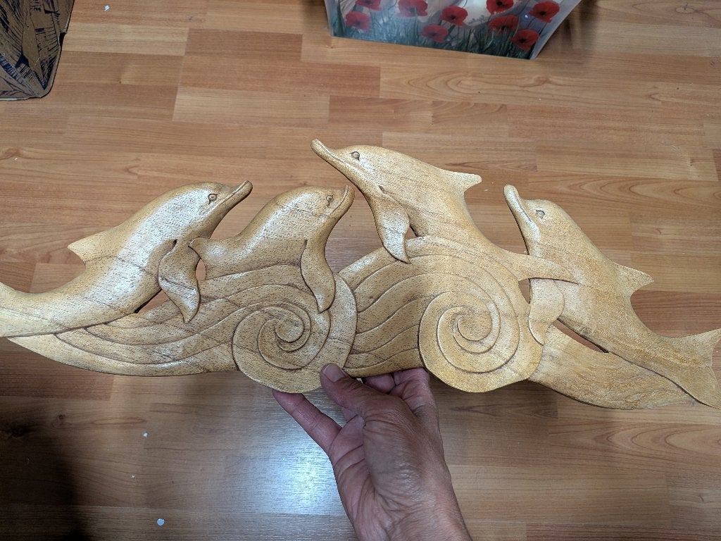 houten beelden dolfijn en zeehond, Ophalen of Verzenden, Zo goed als nieuw, Dier