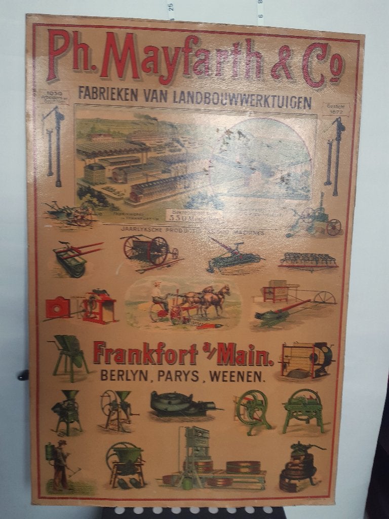 Originele Geverniste reclameplaat van Mayfarth & Co., Ophalen of Verzenden, Gebruikt, Reclamebord