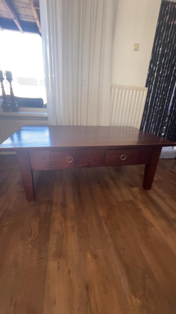 Koloniale salontafel met 2 lades, Huis en Inrichting, Tafels | Salontafels, Ophalen, Gebruikt, 100 tot 150 cm, 50 tot 100 cm