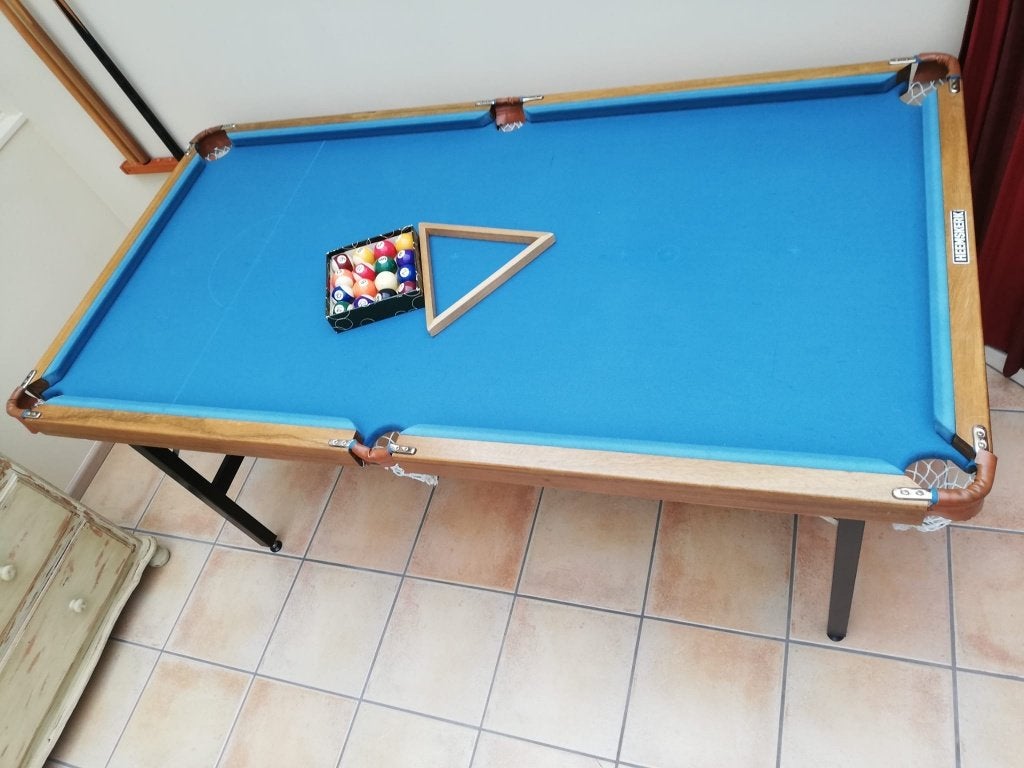 Pooltafel 6 ft incl. accessoires, inklapbare poten, wand rek, Ophalen, Gebruikt, Pooltafel
