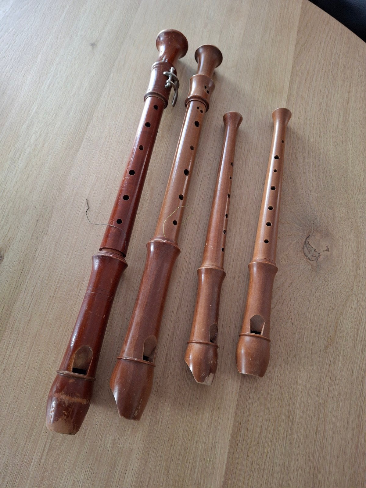 Set van 4 houten blokfluiten - Sopraan, Alt, Tenor, Ophalen of Verzenden, Gebruikt, Sopraan of Sopranino, Kunststof