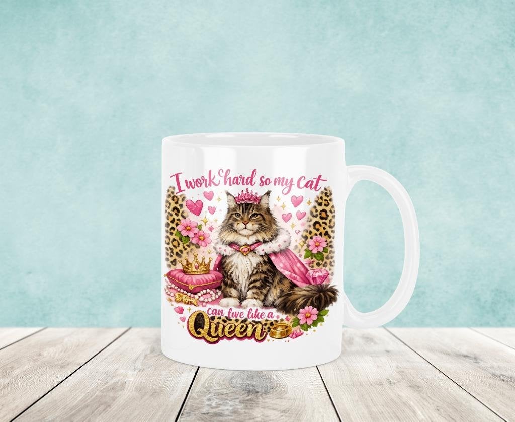 I Work Hard so My Cat can Live Like a Queen - Maine Coon Mok, Verzenden, Keramiek, Zo goed als nieuw, Overige stijlen
