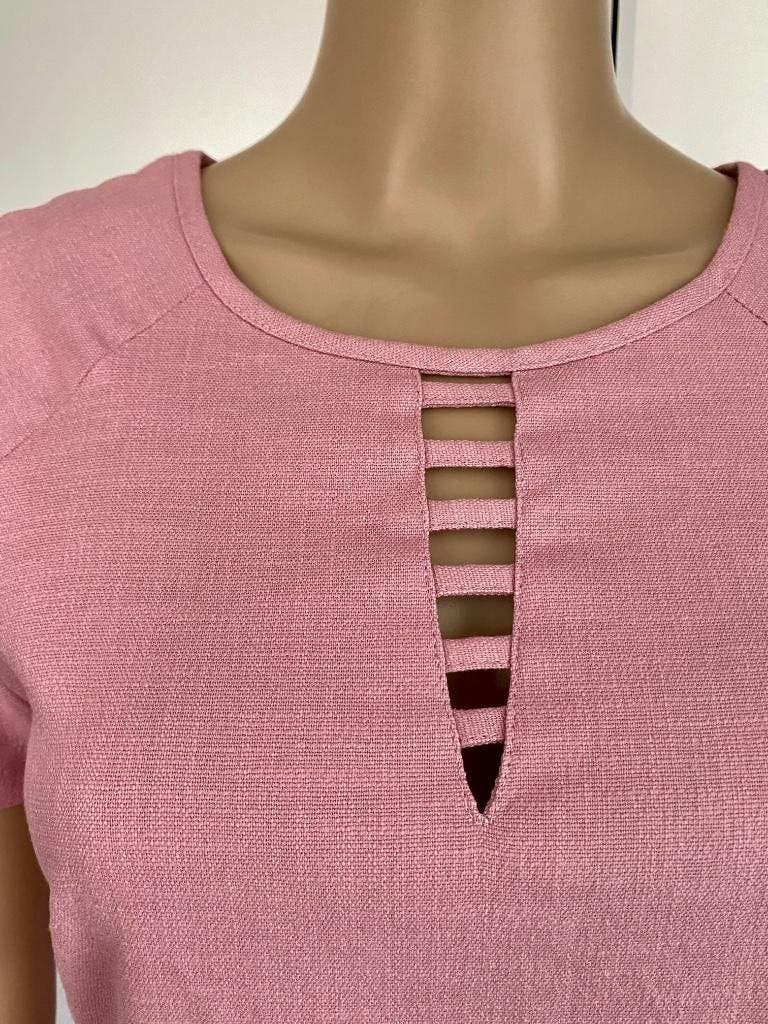 G192 Nieuw: Creme de la Creme: mt XS=34 linnen jurk roze, Kleding | Dames, Jurken, Nieuw, Ophalen of Verzenden, Knielengte, Roze