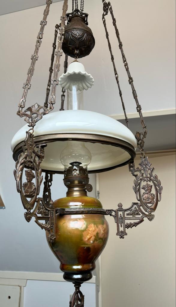 Antieke hanglamp/ olielamp - schippertje, Ophalen